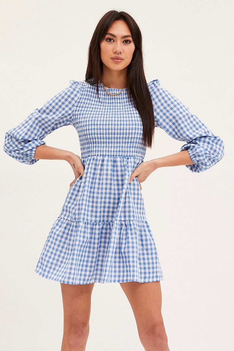 SKATER DRESS Check Skater Dress Long Sleeve Mini for Women by Ally