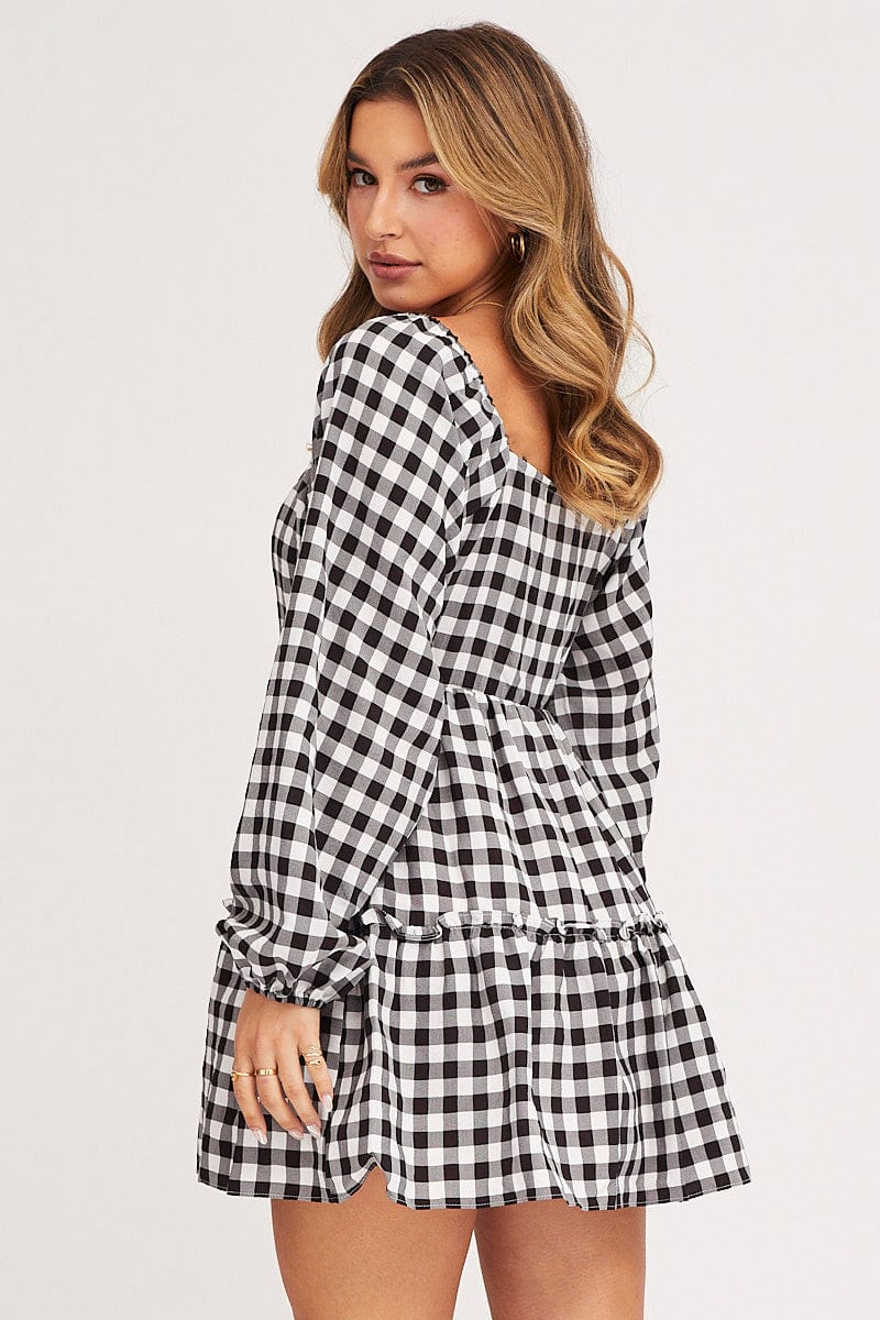 SKATER DRESS Check Skater Dress Long Sleeve Mini for Women by Ally