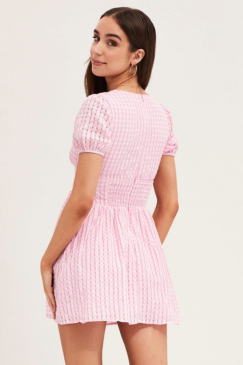 Women's Check Skater Dress Short Sleeve Mini V Neck | Ally Fashion Women's Check Skater Dress Short Sleeve Mini V Neck | Ally Fashion