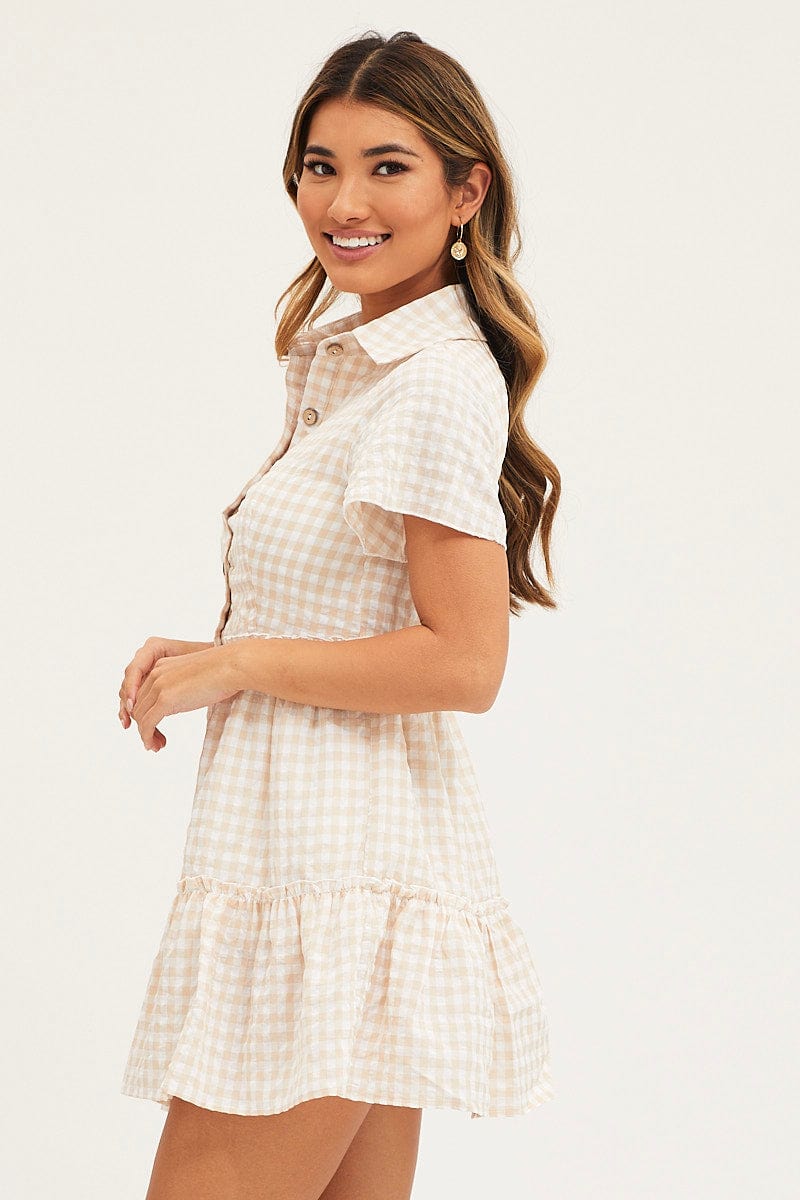 SKATER DRESS Check Tiered Dress Short Sleeve Mini for Women by Ally