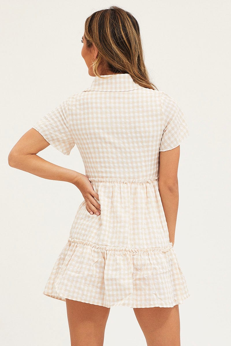 SKATER DRESS Check Tiered Dress Short Sleeve Mini for Women by Ally