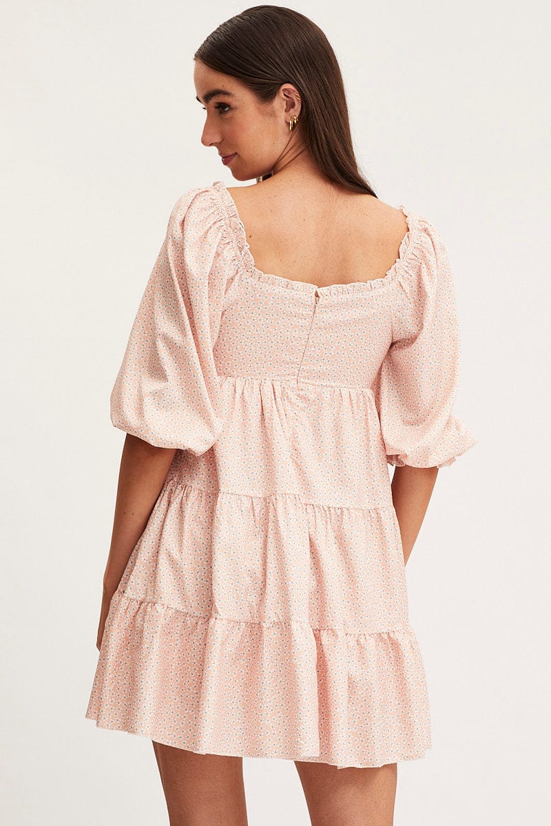 Women's Ditsy Print Fit And Flare Dress Long Sleeve Square Neck | Ally Fashion Women's Ditsy Print Fit And Flare Dress Long Sleeve Square Neck | Ally Fashion