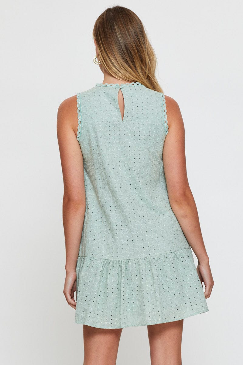 green lace skater dress Love Triangle puff sleeve skater dress in green leaf lace
