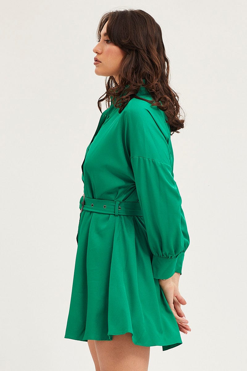 SKATER DRESS Green Dress Long Sleeve Mini for Women by Ally