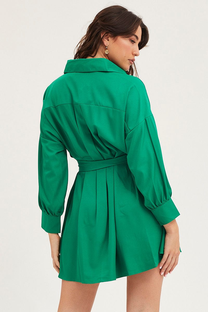 SKATER DRESS Green Dress Long Sleeve Mini for Women by Ally