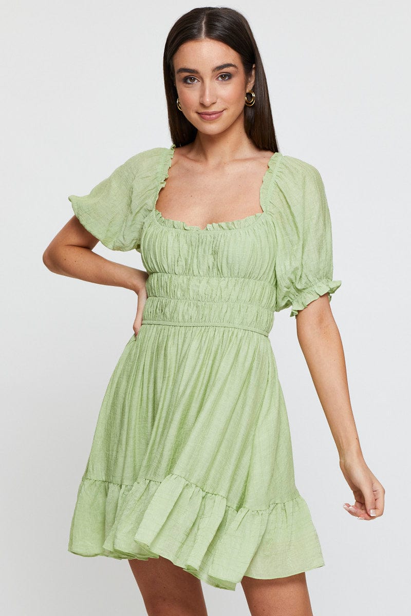 Women’s Green Dress Short Sleeve Mini | Ally Fashion