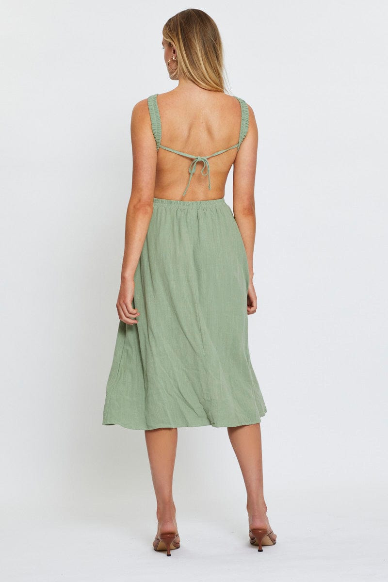 SKATER DRESS Green Midi Dress Sleeveless for Women by Ally