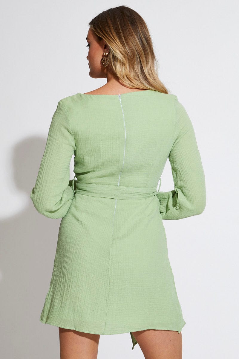 SKATER DRESS Green Mini Dress Short Sleeve for Women by Ally