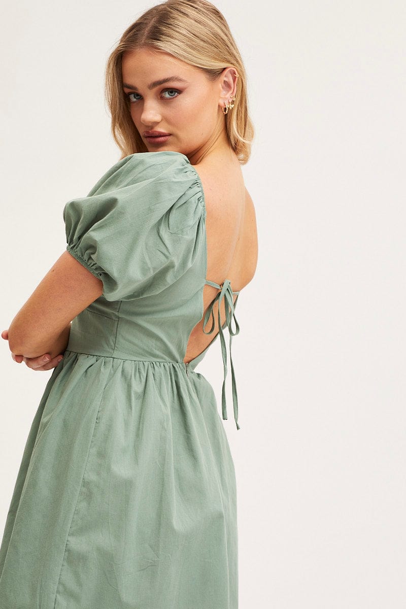 SKATER DRESS Green Mini Dress Short Sleeve for Women by Ally