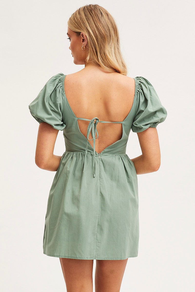 SKATER DRESS Green Mini Dress Short Sleeve for Women by Ally