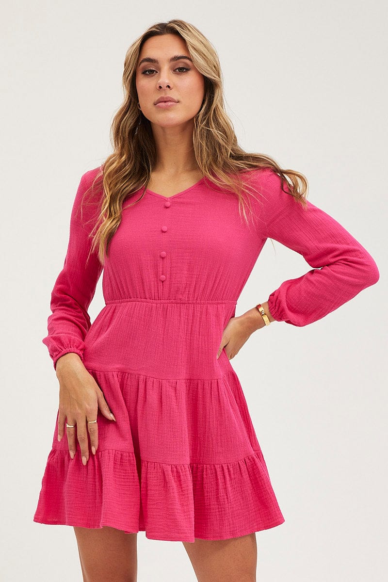 light pink long sleeve skater dress ASOS LUXE puff sleeve corseted mini skater dress in light pink