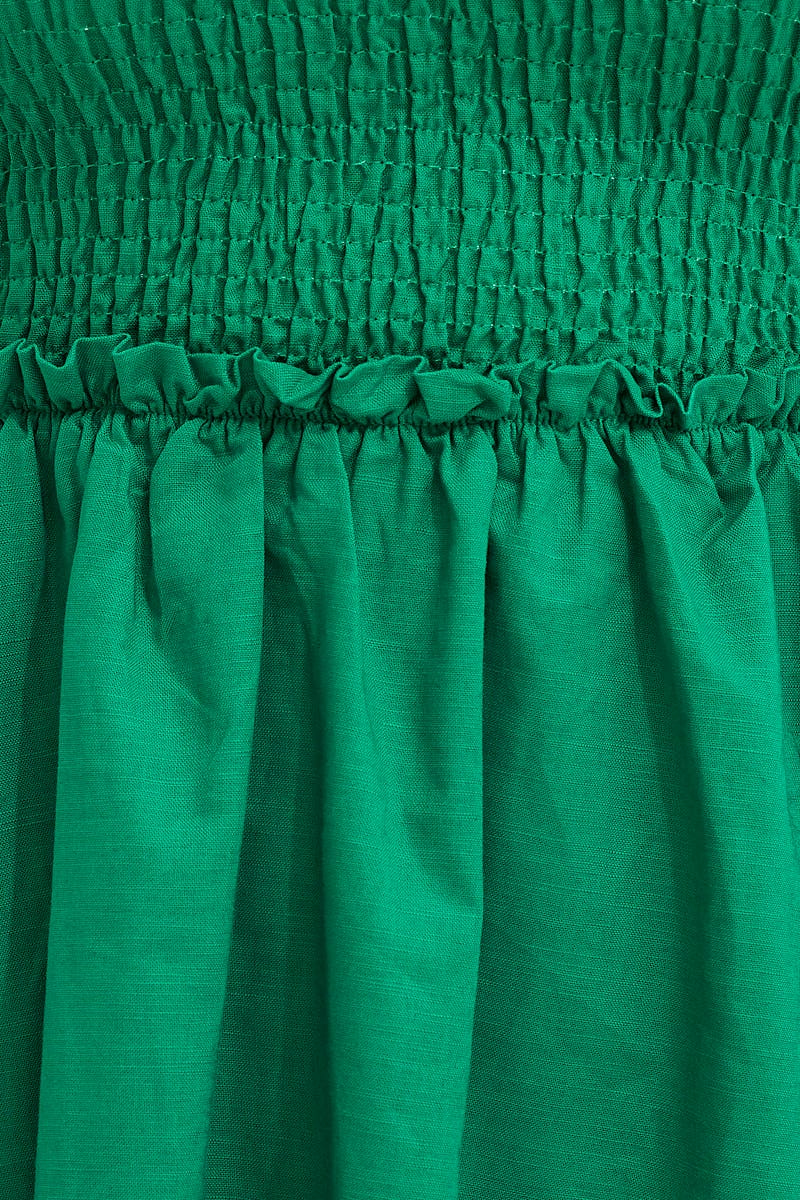 SKATER DRESS Green Puff Sleeve Linen Shirred Skater Dress for Women by Ally