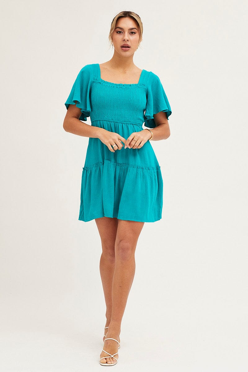 Women's Green Shirred Bust Skater Dress | Ally Fashion Women's Green Shirred Bust Skater Dress | Ally Fashion