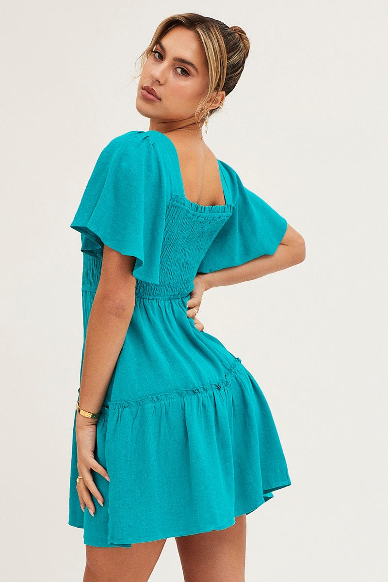 Women's Green Shirred Bust Skater Dress | Ally Fashion Women's Green Shirred Bust Skater Dress | Ally Fashion