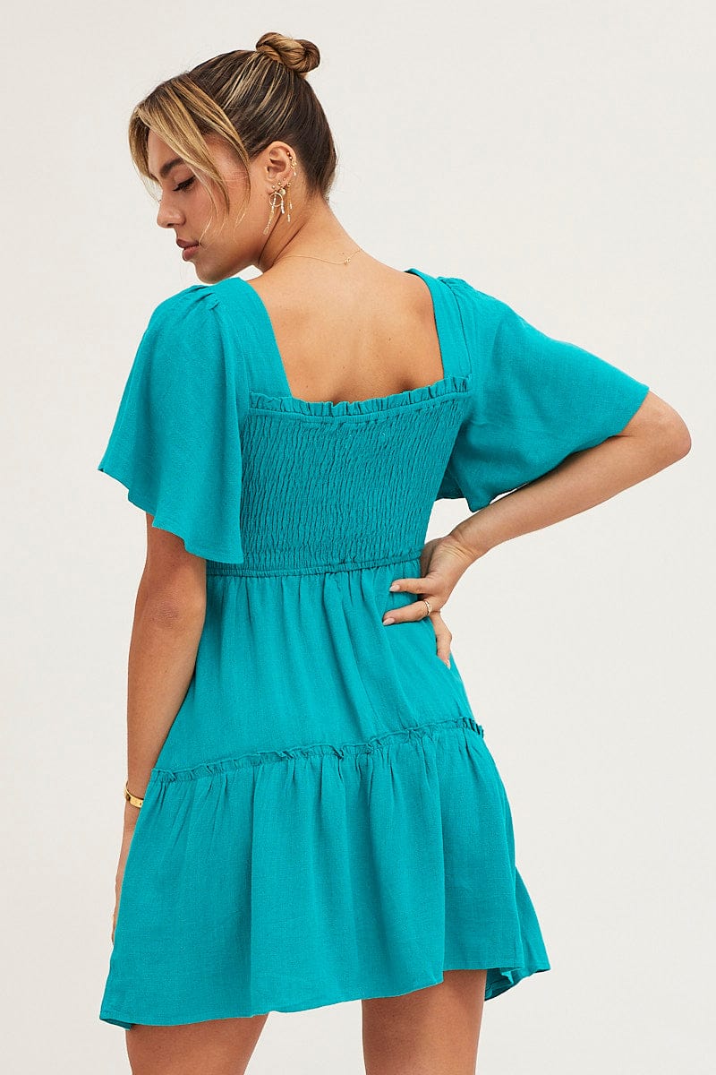 Women's Green Shirred Bust Skater Dress | Ally Fashion Women's Green Shirred Bust Skater Dress | Ally Fashion