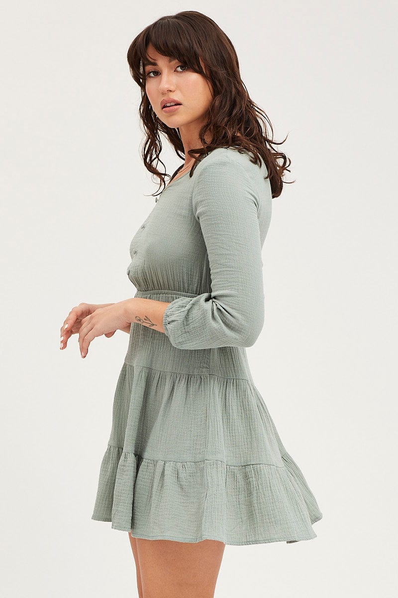 Women's Green Skater Dress Long Sleeve Mini | Ally Fashion Women's Green Skater Dress Long Sleeve Mini | Ally Fashion