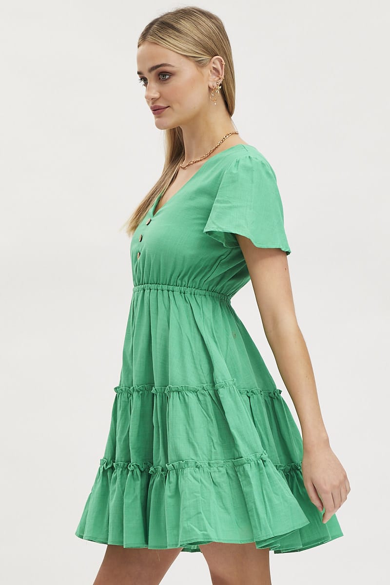 SKATER DRESS Green Skater Dress Short Sleeve Mini for Women by Ally