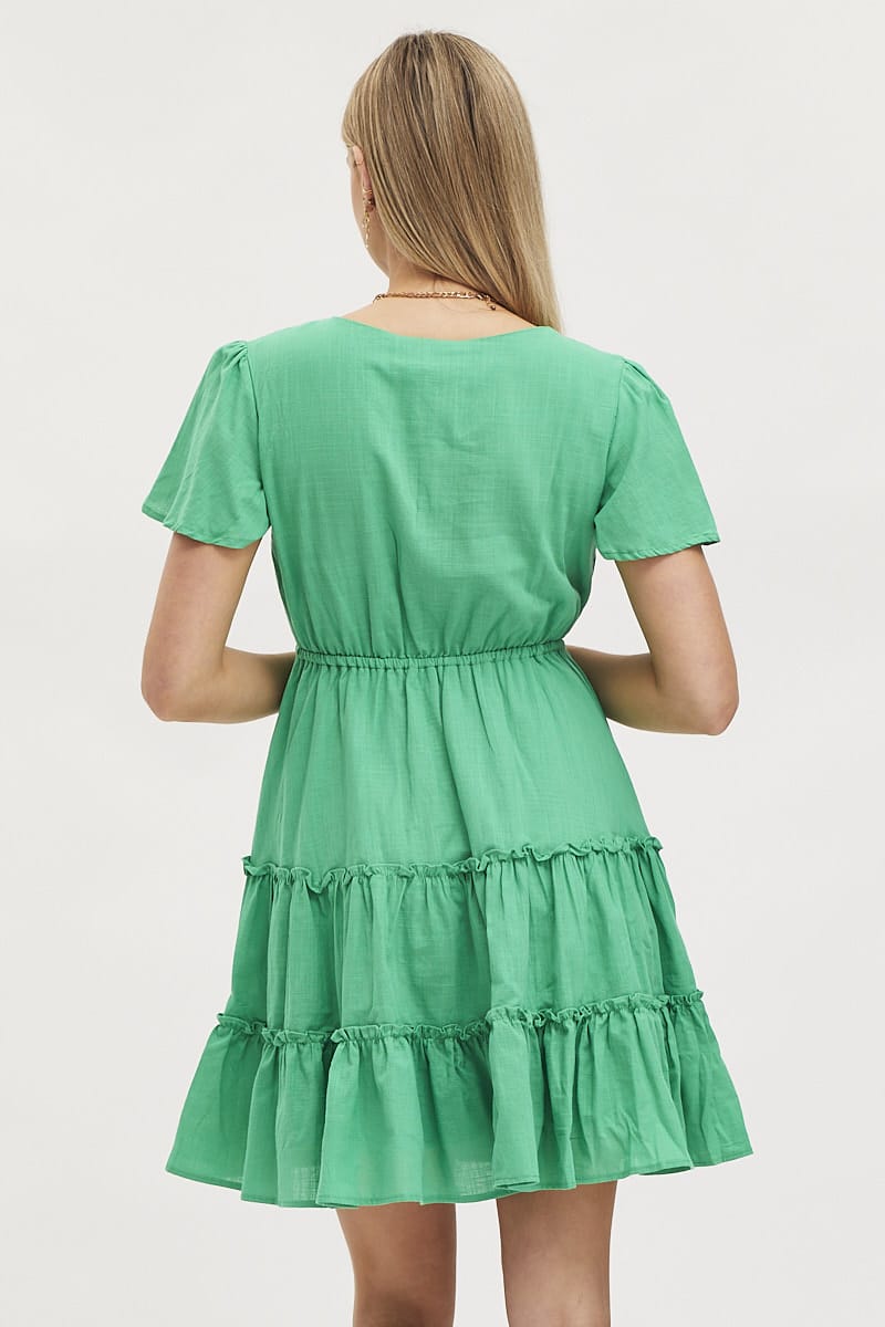 SKATER DRESS Green Skater Dress Short Sleeve Mini for Women by Ally