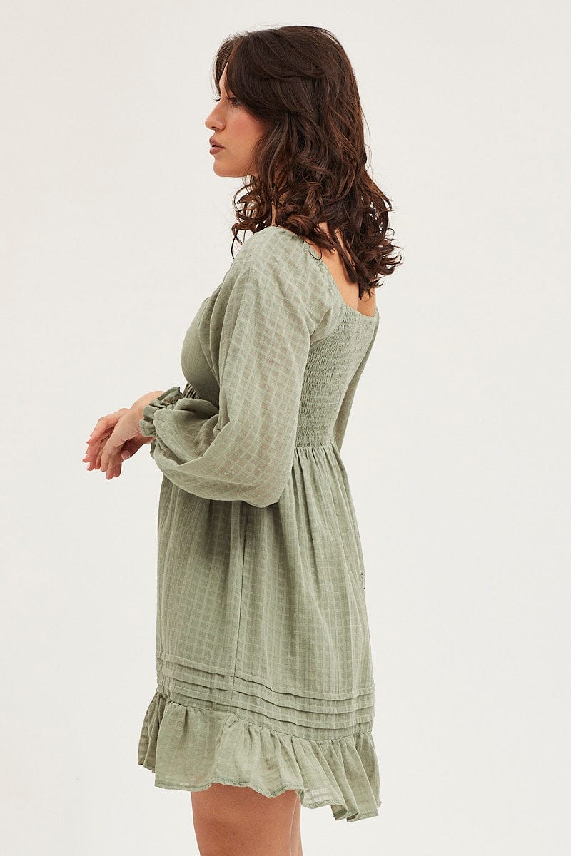 Green Smock Dress Long Sleeve Mini Green Smock Dress Long Sleeve Mini
