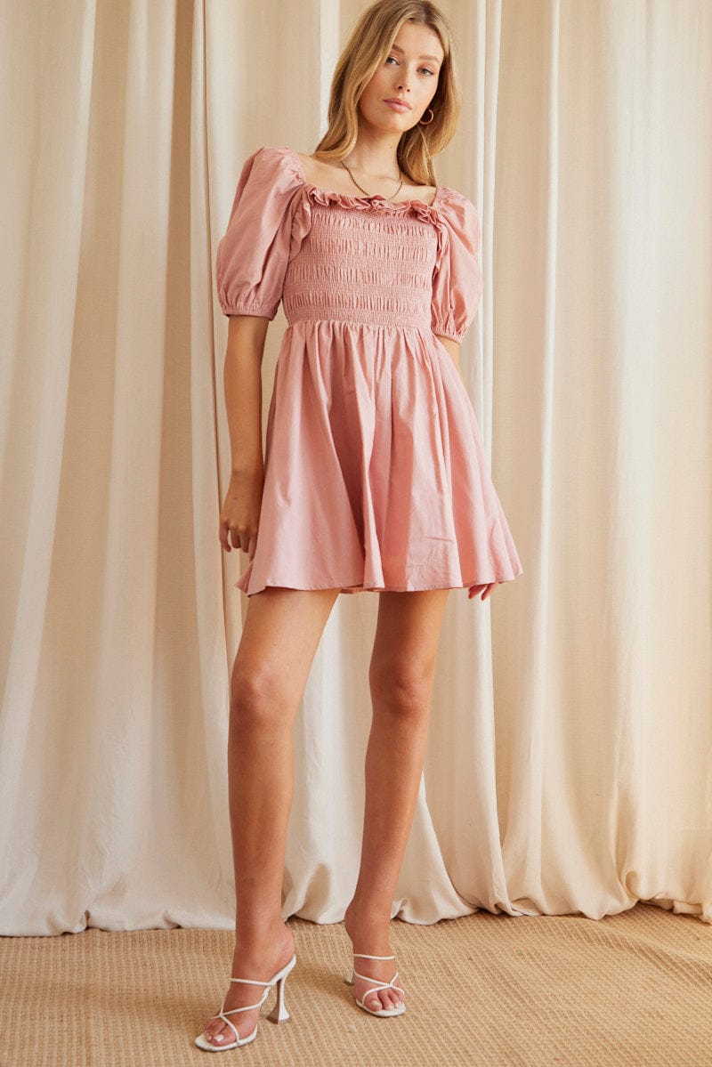 Nude Fit And Flare Dress Short Sleeve Round Neck