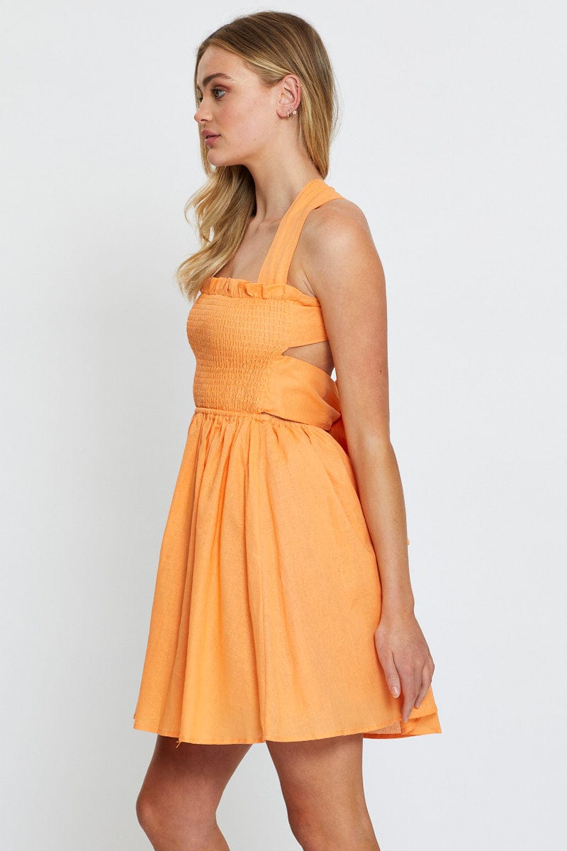 SKATER DRESS Orange Mini Dress Sleeveless for Women by Ally