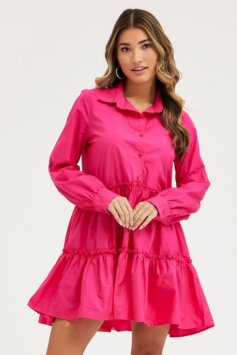 Long pink cheap shirt dress