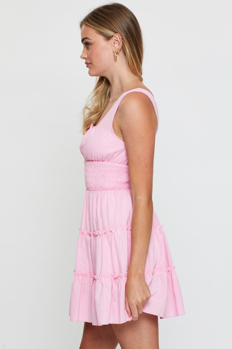 SKATER DRESS Pink A Line Dress Sleeveless Mini for Women by Ally