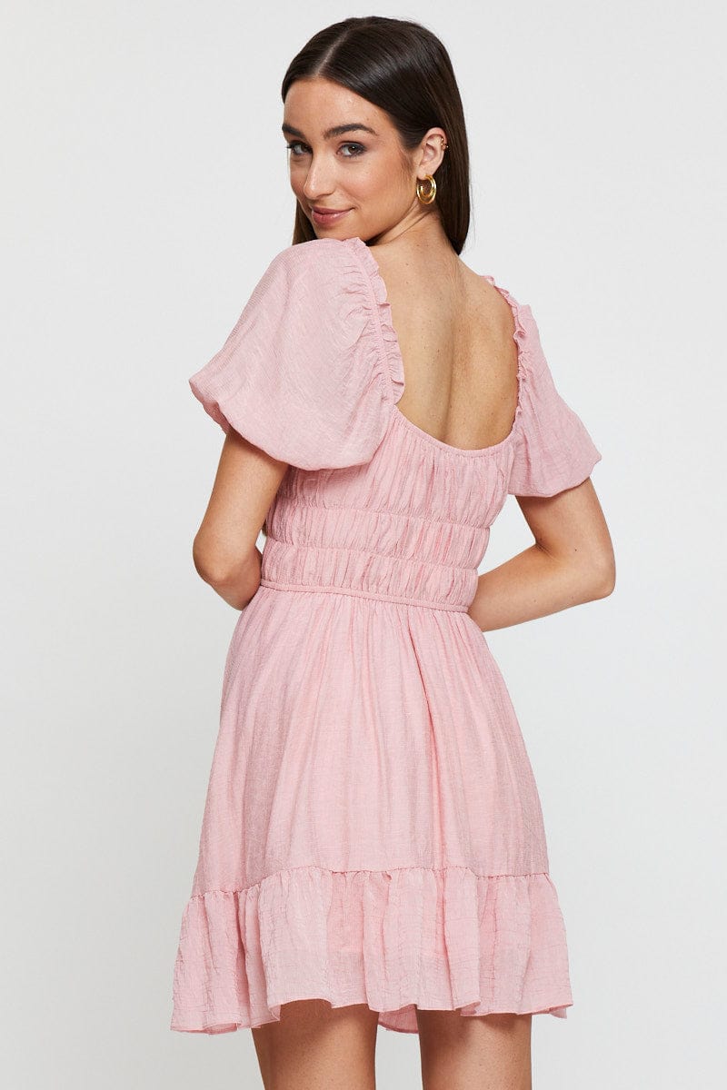 SKATER DRESS Pink Dress Short Sleeve Mini for Women by Ally