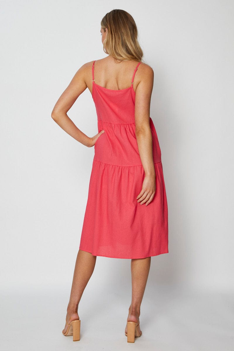 SKATER DRESS Pink Midi Dress Square Neck for Women by Ally