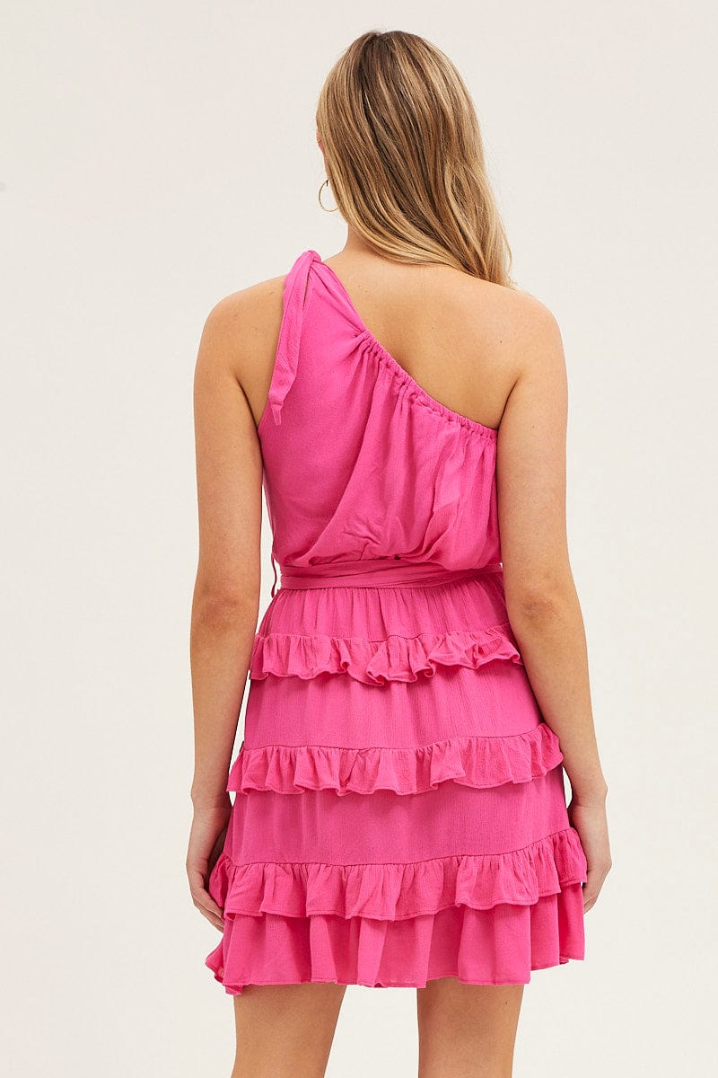 Women's Pink Mini Dress One Shoulder Sleeveless | Ally Fashion