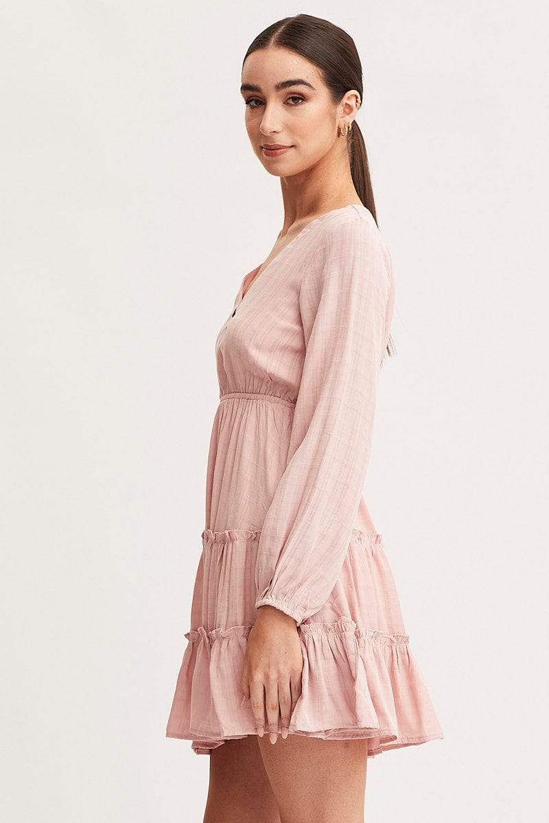 SKATER DRESS Pink Skater Dress Long Sleeve Mini for Women by Ally