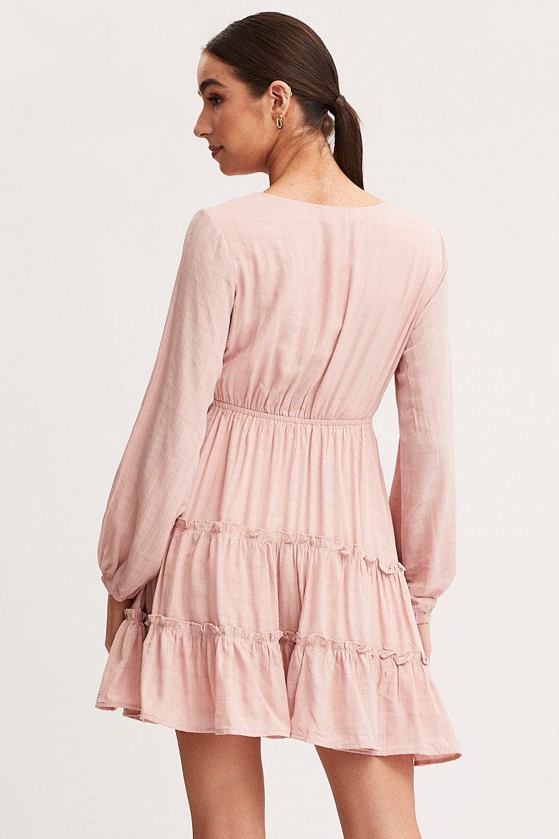 Women's Pink Skater Dress Long Sleeve Mini | Ally Fashion Women's Pink Skater Dress Long Sleeve Mini | Ally Fashion