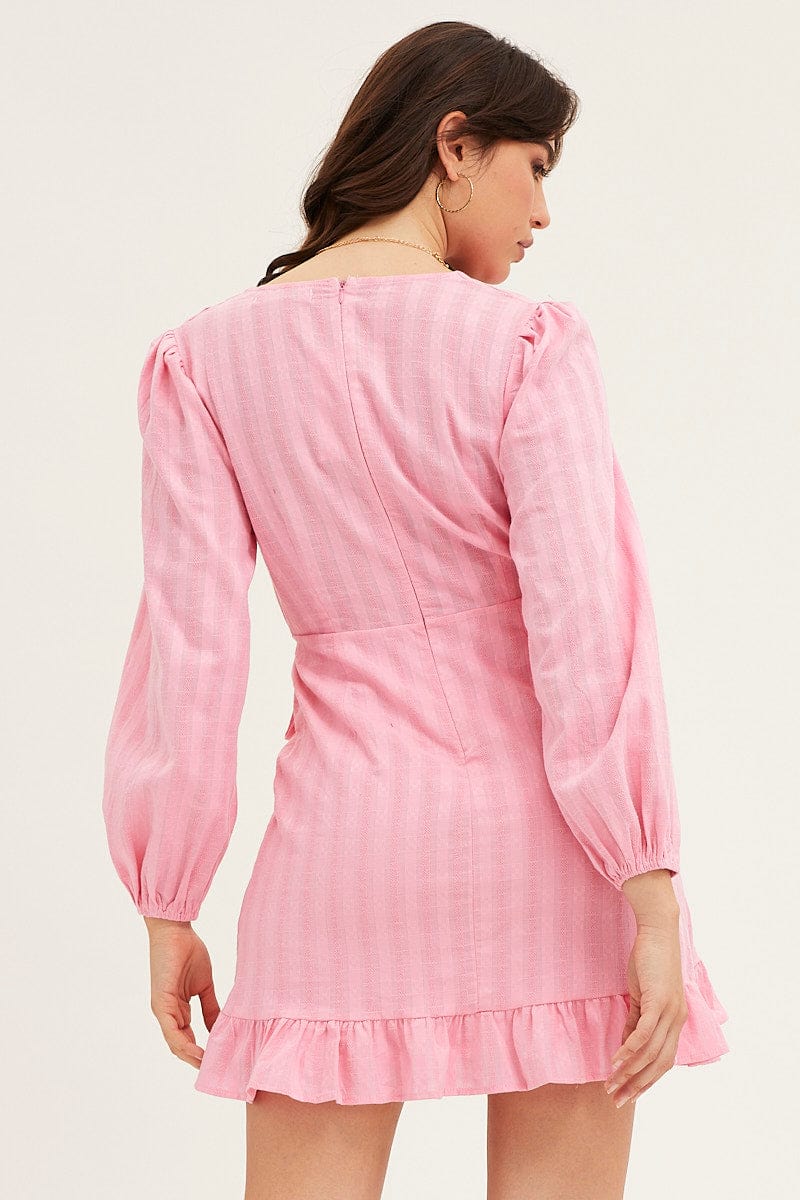 SKATER DRESS Pink Tie Waist Wrap Dress for Women by Ally