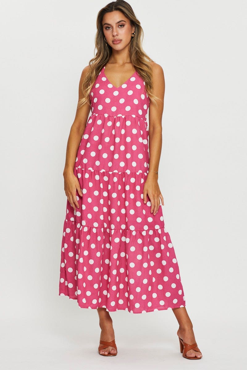 SKATER DRESS Polka Dot Maxi Dress Sleeveless for Women by Ally