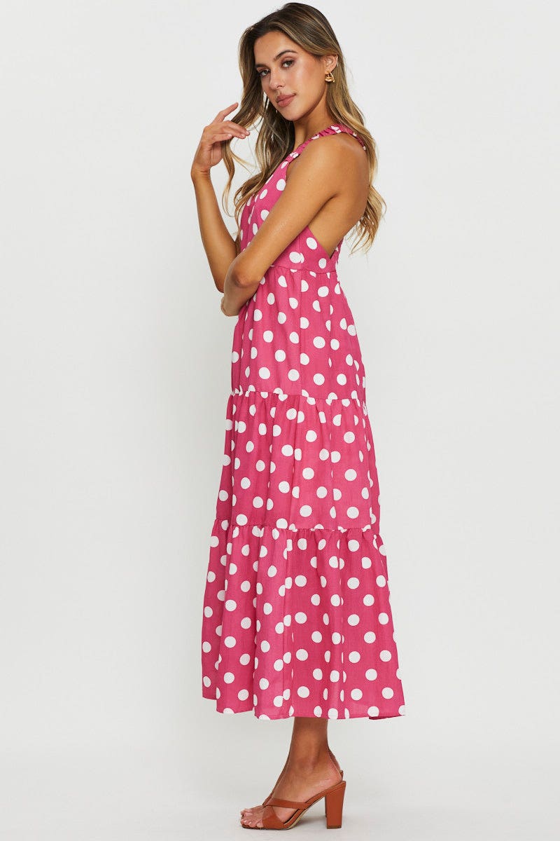 SKATER DRESS Polka Dot Maxi Dress Sleeveless for Women by Ally