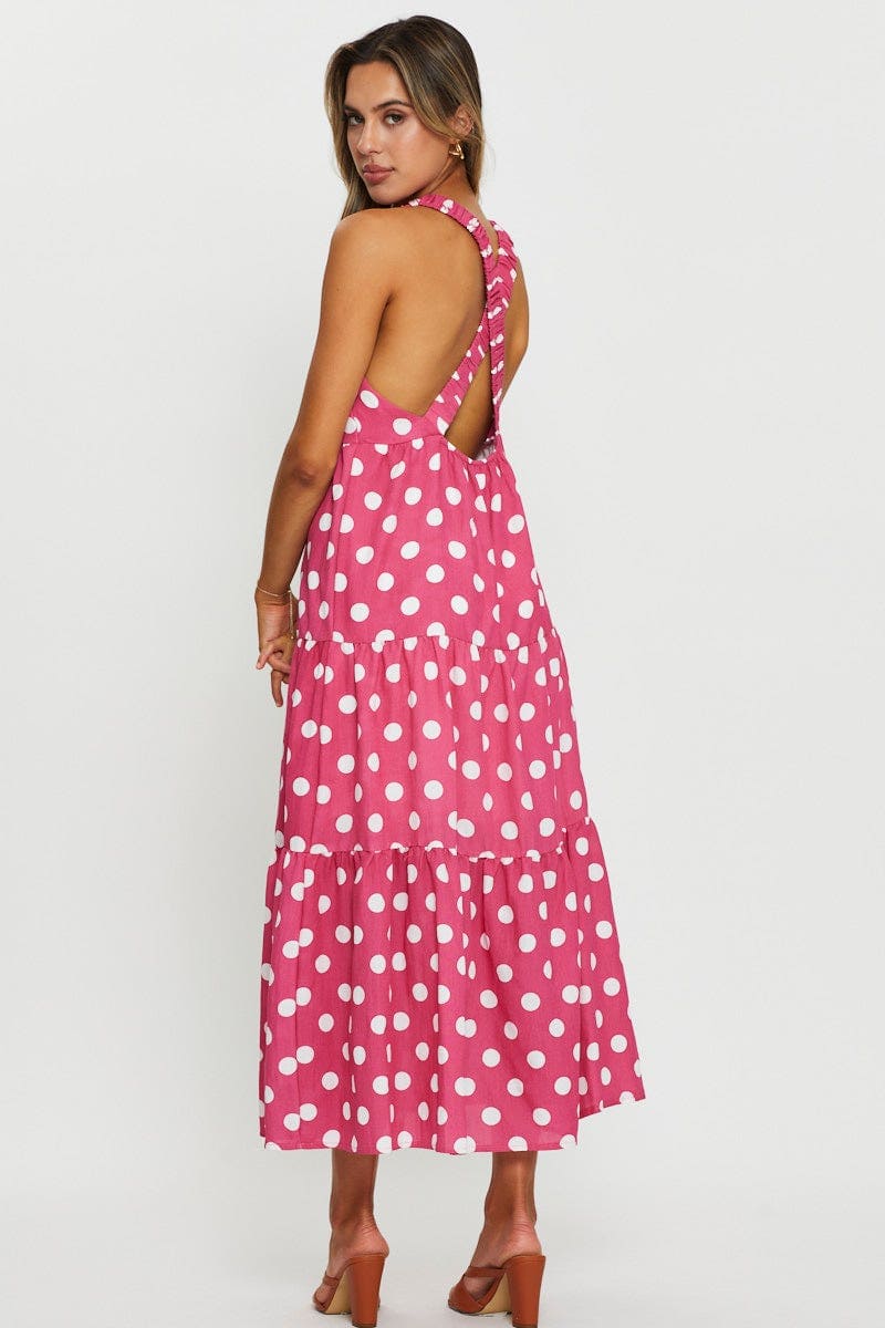 SKATER DRESS Polka Dot Maxi Dress Sleeveless for Women by Ally