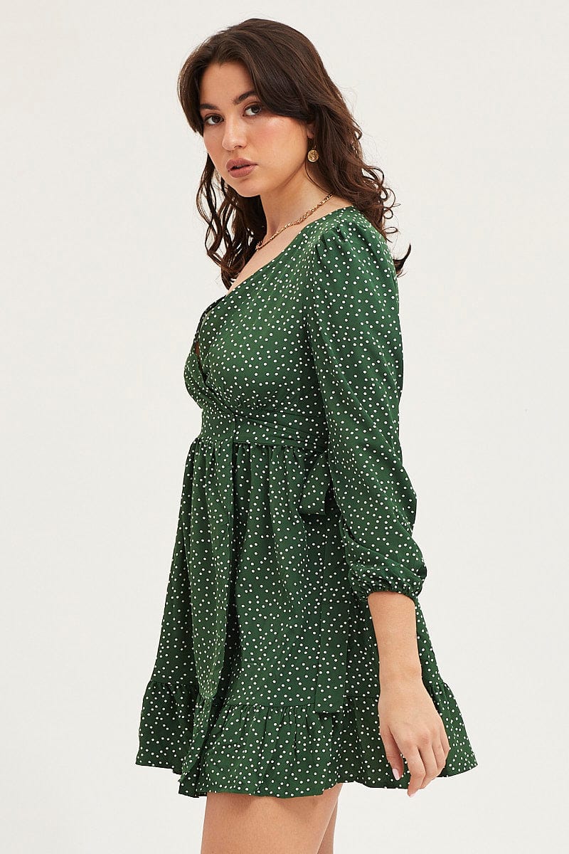 SKATER DRESS Polka Dot Wrap Dress Long Sleeve for Women by Ally