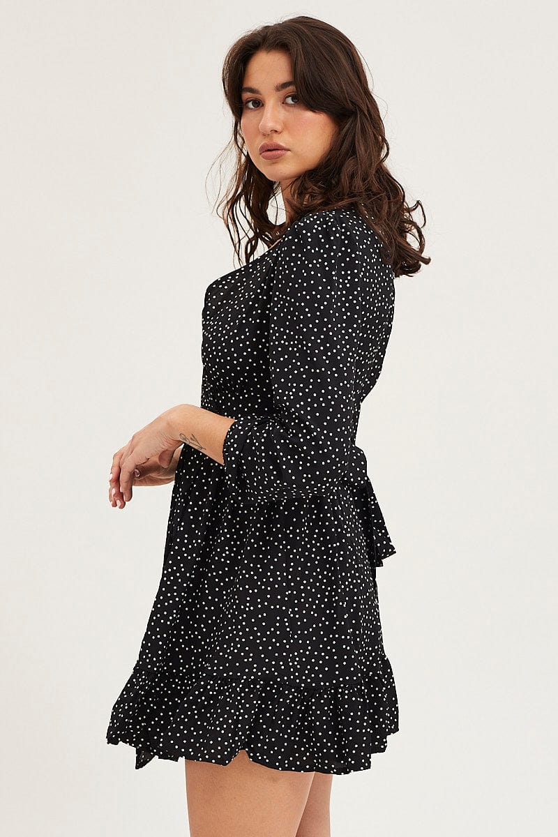 Women’s Polka Dot Wrap Dress Long Sleeve Mini | Ally Fashion
