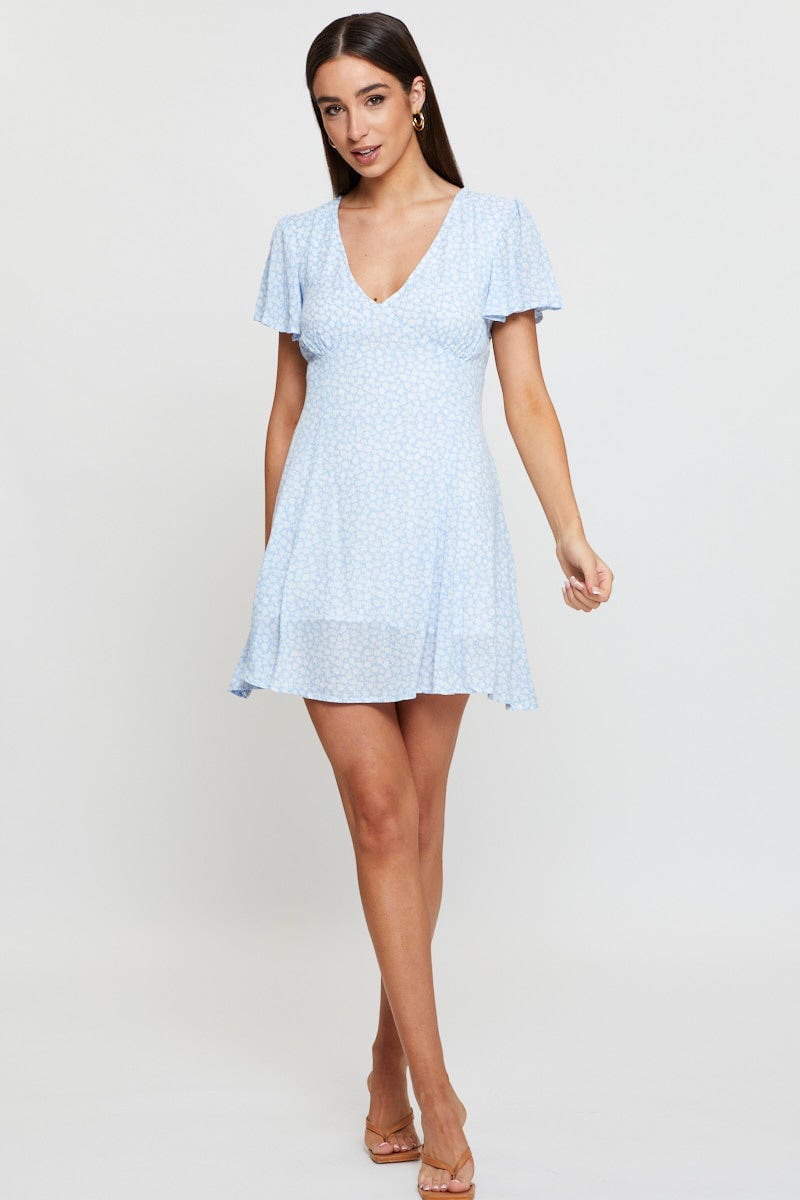 Women's Print Fit And Flare Dress Short Sleeve V Neck | Ally Fashion Women's Print Fit And Flare Dress Short Sleeve V Neck | Ally Fashion