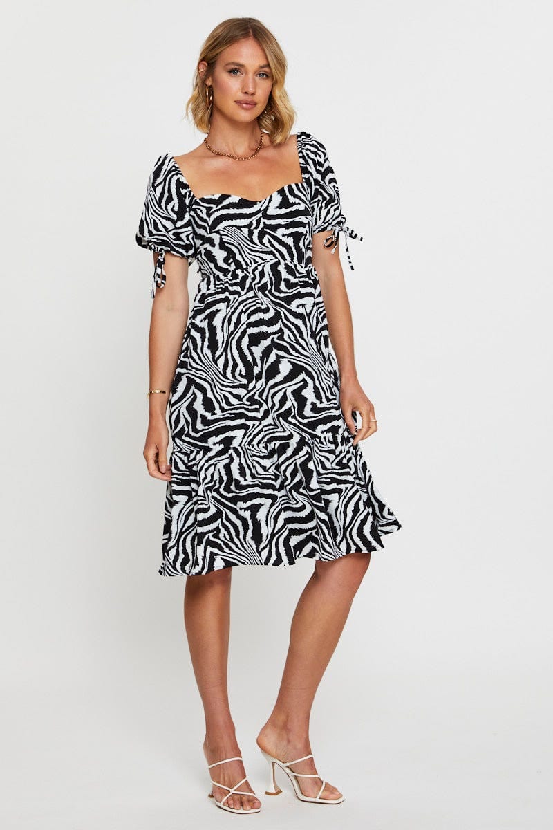 SKATER DRESS Print Midi Dress Short Sleeve for Women by Ally