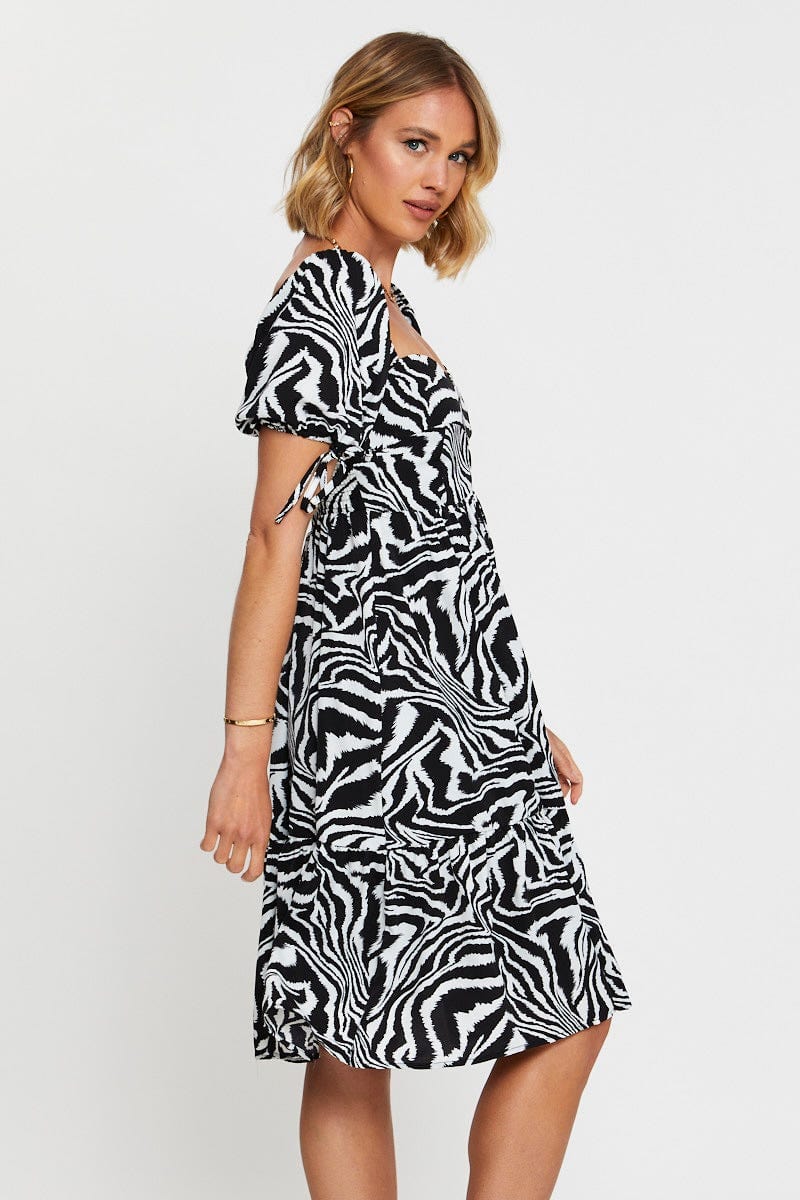 SKATER DRESS Print Midi Dress Short Sleeve for Women by Ally