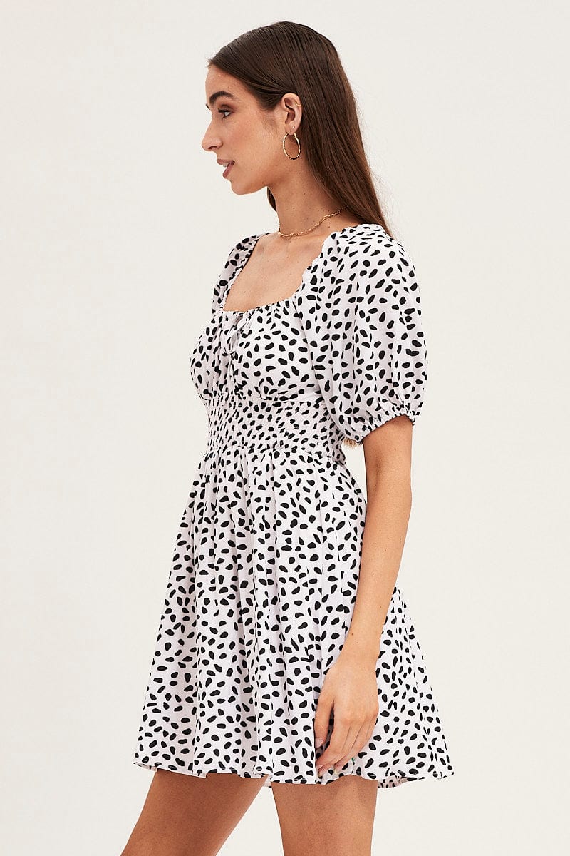 SKATER DRESS Print Puff Sleeve Skater Dress for Women by Ally