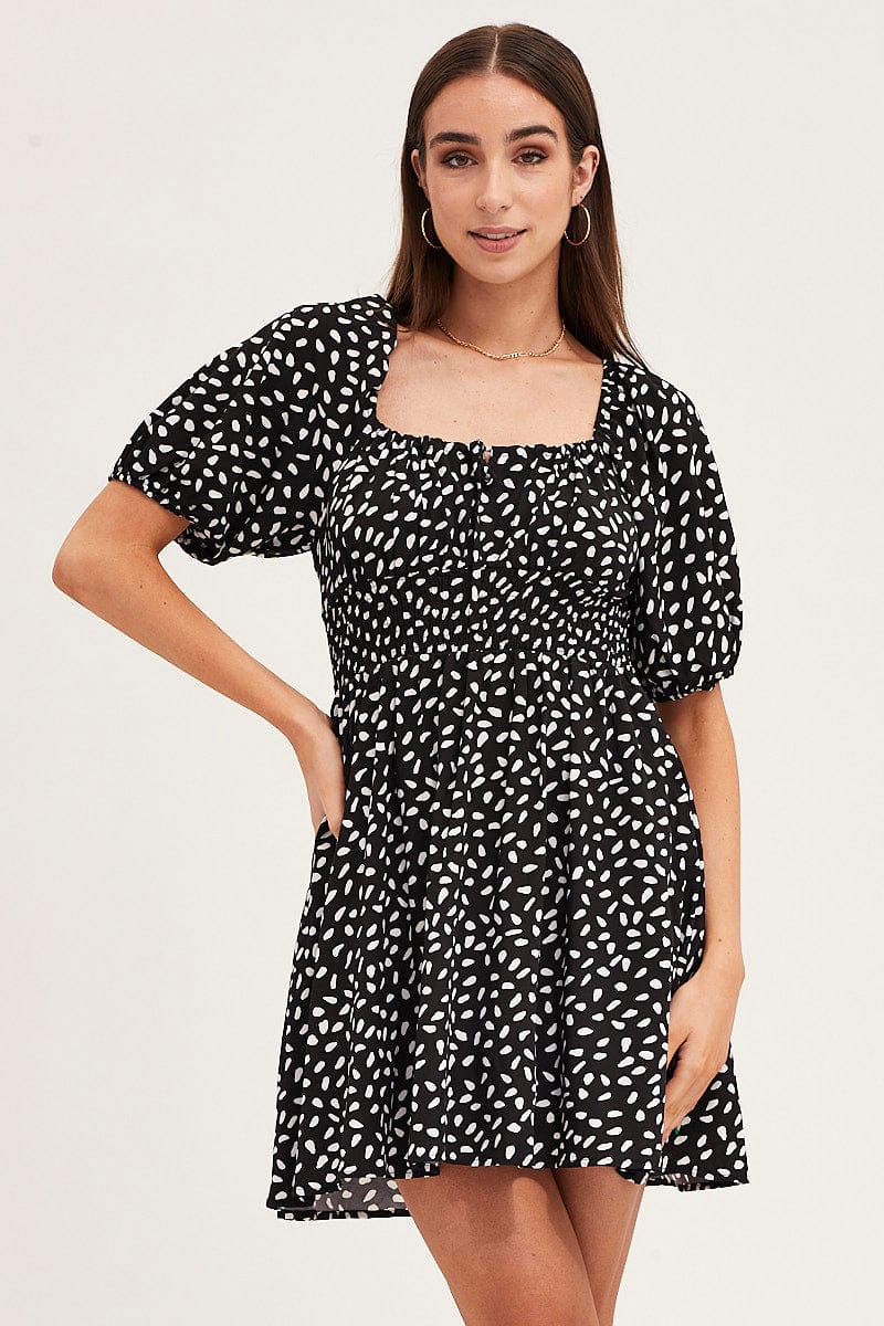 SKATER DRESS Print Puff Sleeve Skater Dress for Women by Ally