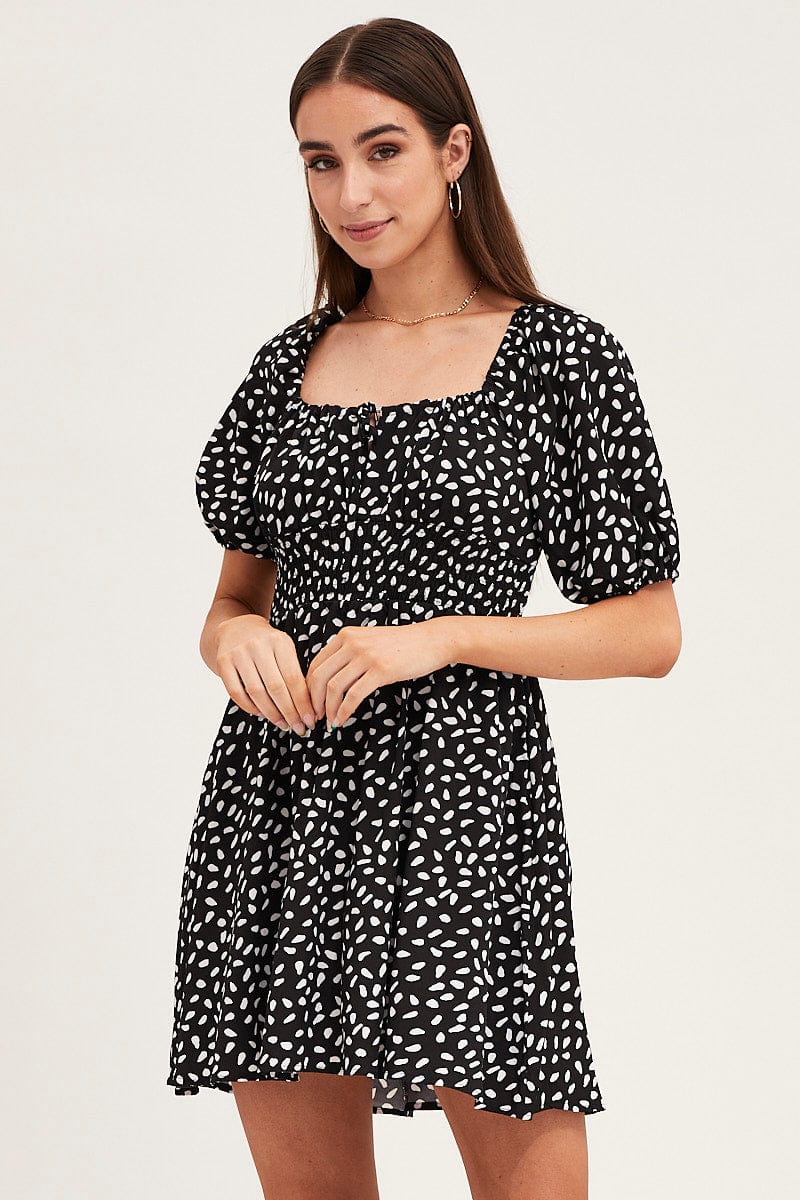 SKATER DRESS Print Puff Sleeve Skater Dress for Women by Ally