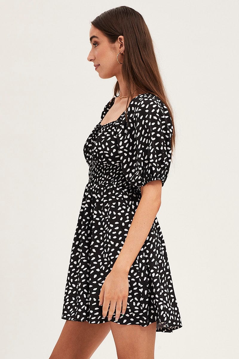 SKATER DRESS Print Puff Sleeve Skater Dress for Women by Ally