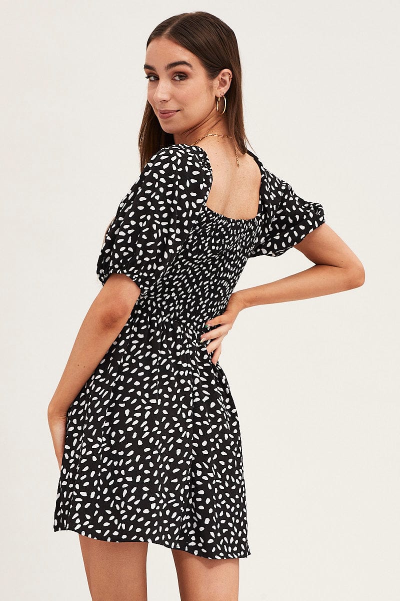 SKATER DRESS Print Puff Sleeve Skater Dress for Women by Ally