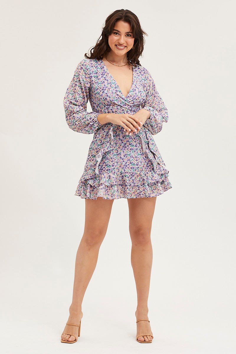 SKATER DRESS Print Skater Dress Long Sleeve Mini for Women by Ally