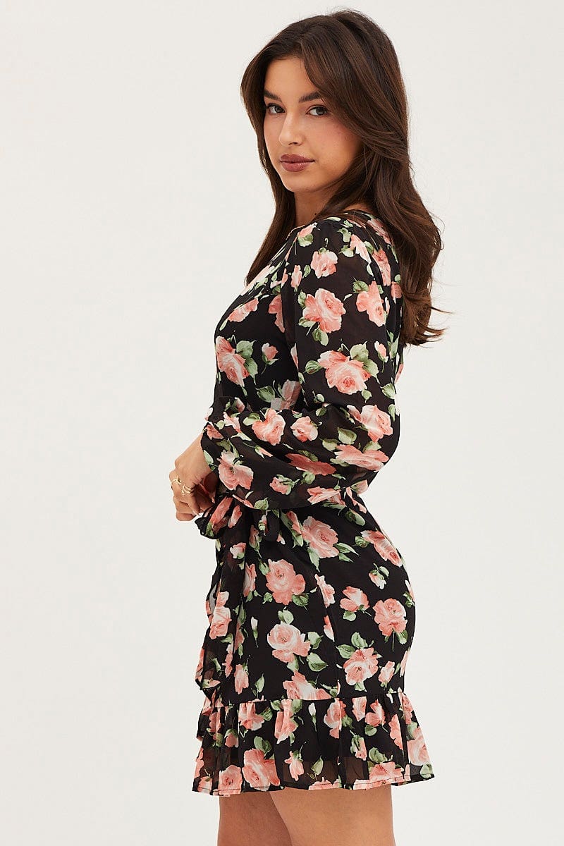 Women's Print Wrap Dress Long Sleeve Mini Ruffle | Ally Fashion Women's Print Wrap Dress Long Sleeve Mini Ruffle | Ally Fashion
