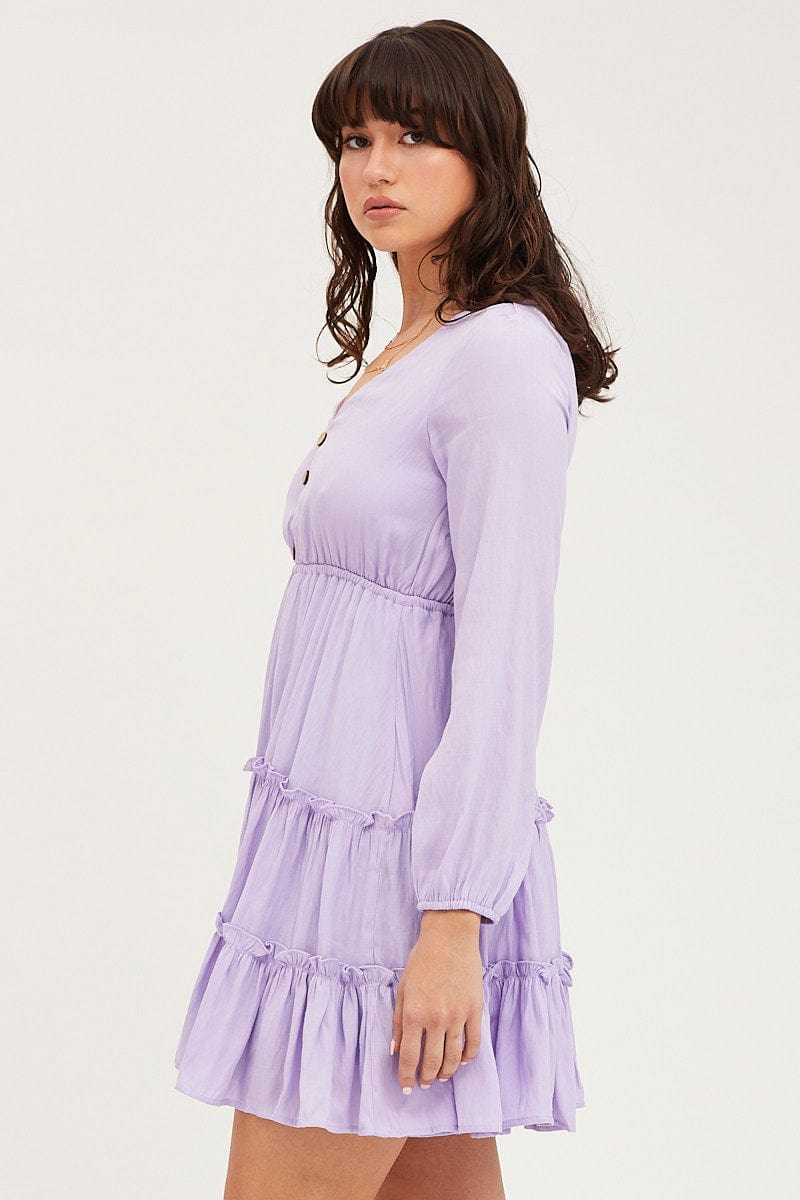 SKATER DRESS Purple Skater Dress Long Sleeve for Women by Ally