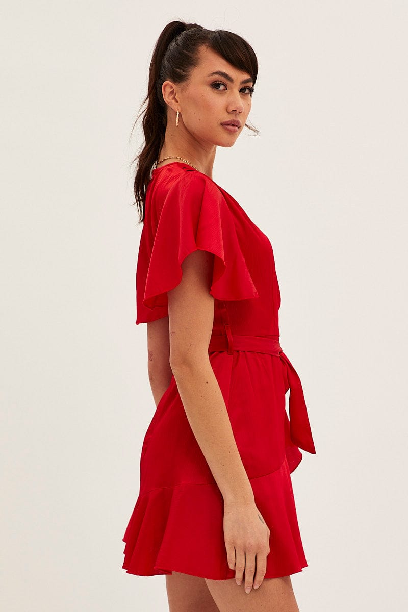 Red Wrap Dress Evening Satin | Ally Fashion Red Wrap Dress Evening Satin | Ally Fashion
